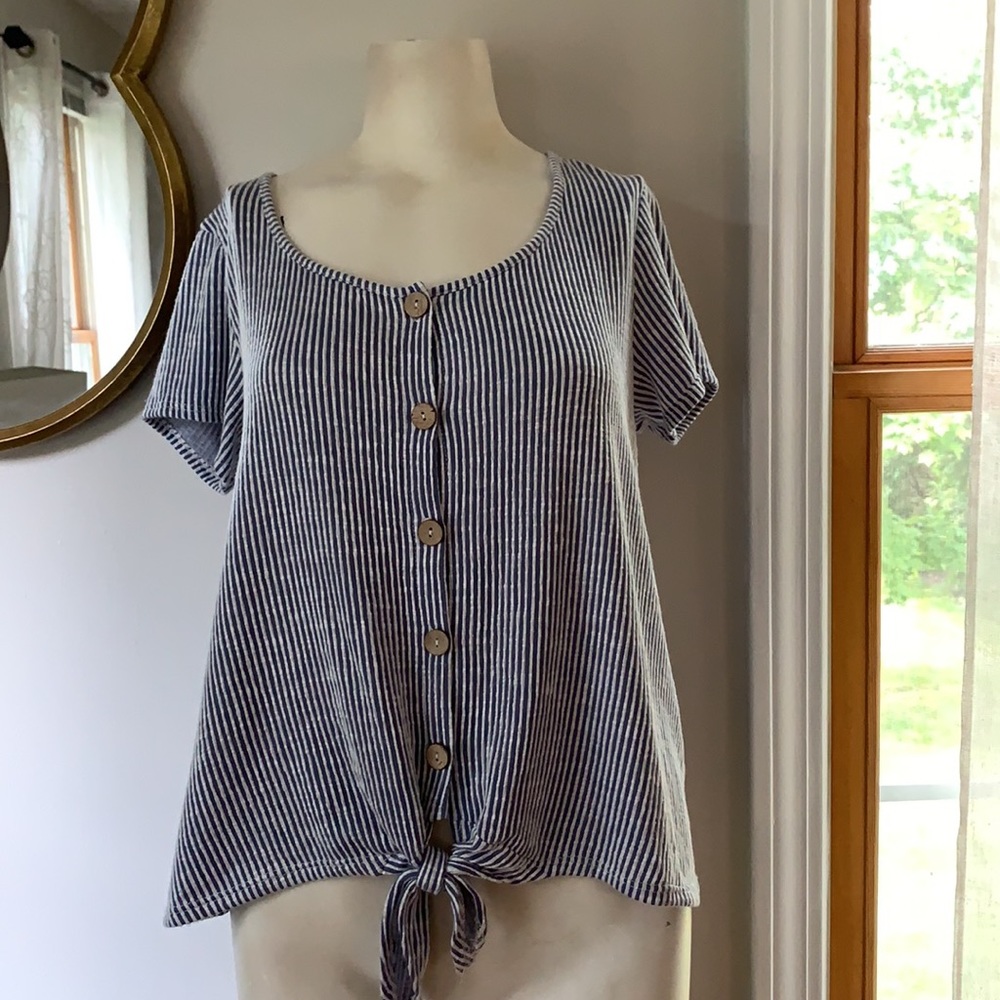 Button down striped short sleeve shirt